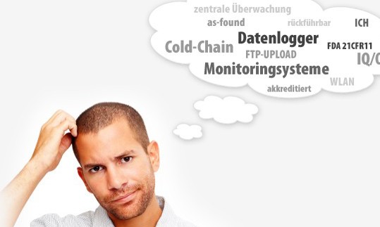 Man scratching head, cloud above him with measurement terms