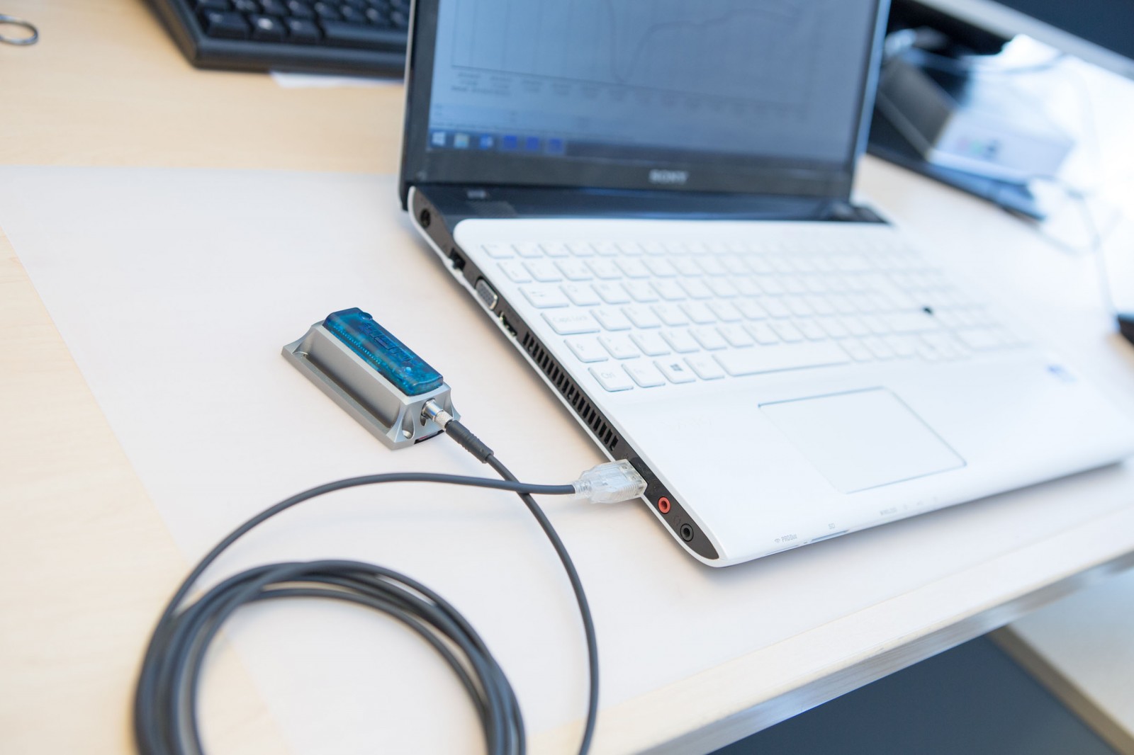 MSR165 data logger connected to notebook
